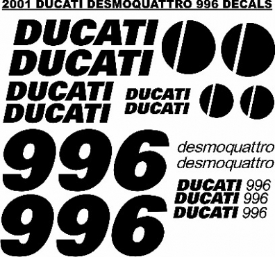 Decals stickers graphics sets for a Ducati 996 motorcycle Decals stickers graphics sets for a Ducati 996 motorcycle